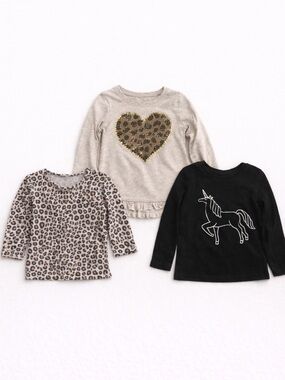 3T Toddler Girl Long Sleeve Top Bundle Leopard Heart Unicorn Shirts